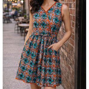 Handmade faux wrap dress made with veritable wax fabric